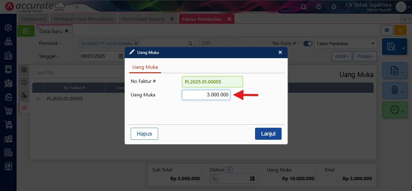 19 Membuat Uang Muka Pembelian Partial